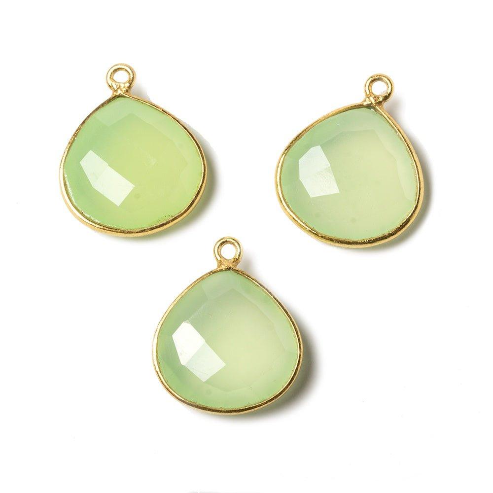 15mm Lime Green Chalcedony Heart Vermeil Bezel Pendant 1 ring charm, 1 piece - The Bead Traders