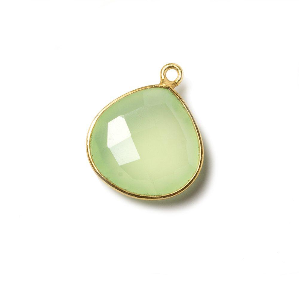 15mm Lime Green Chalcedony Heart Vermeil Bezel Pendant 1 ring charm, 1 piece - The Bead Traders