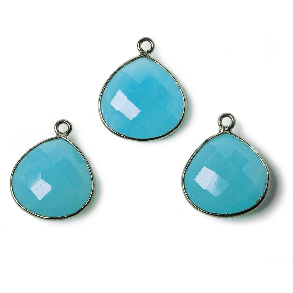 15mm Oxidized Silver Bezel Santorini Blue Chalcedony Heart Focal Pendant 1 pc - The Bead Traders