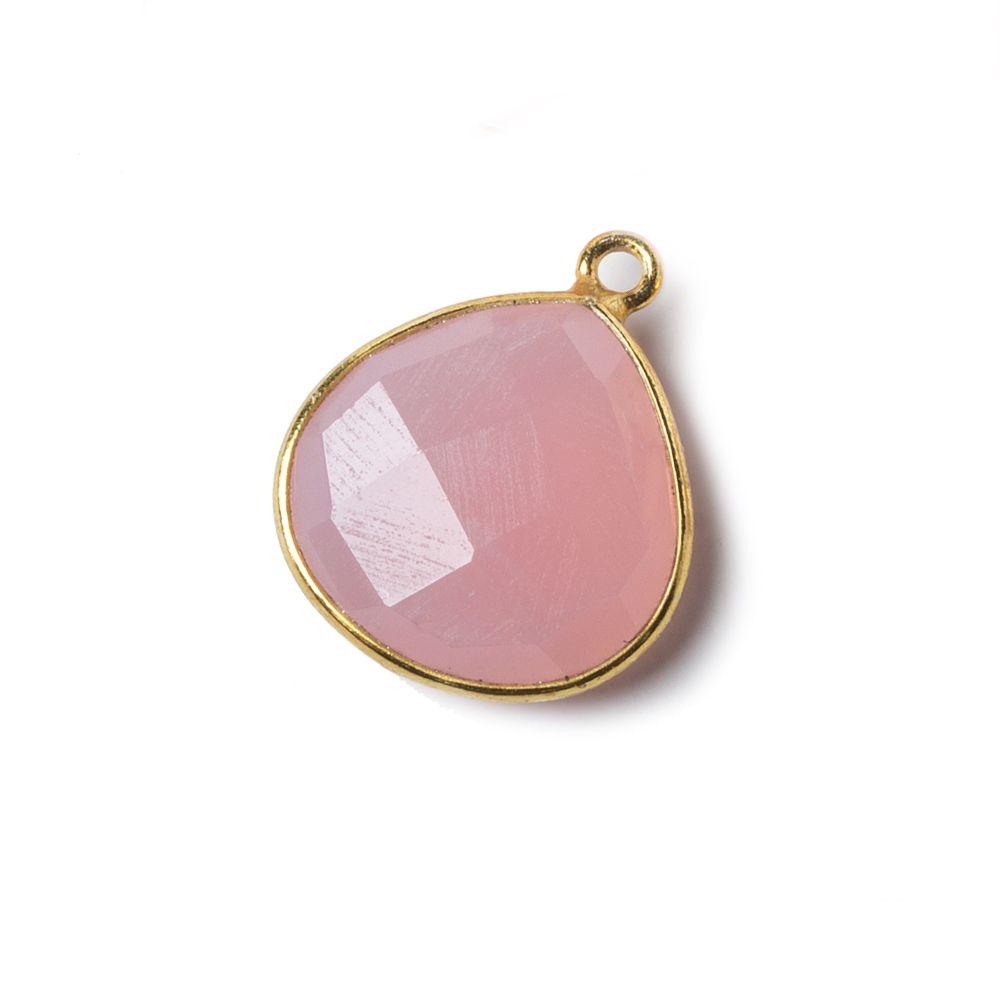 15mm Petal Pink Chalcedony Heart Vermeil Bezel Pendant 1 ring charm, 1 piece - The Bead Traders