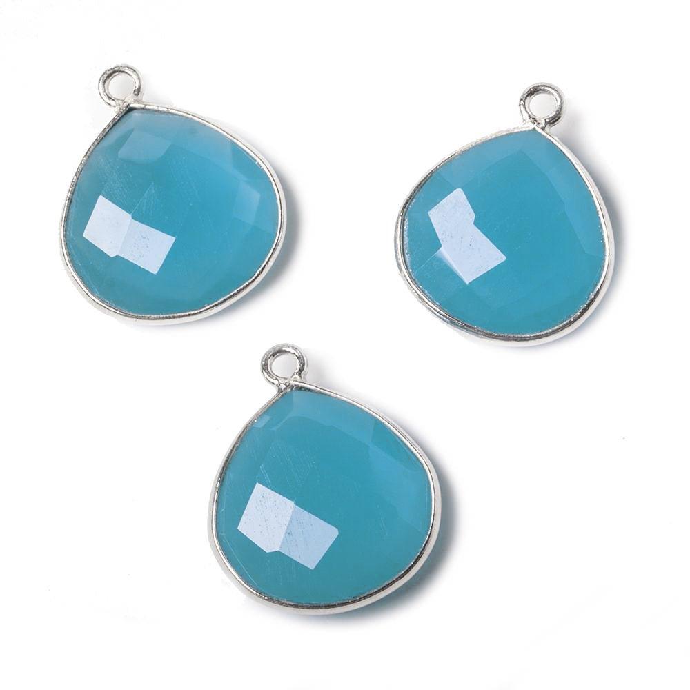 15mm Santorini Blue Chalcedony Heart .925 Silver Bezel Pendant 1 ring charm, 1 piece - The Bead Traders