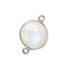 15mm Silver .925 Corrugated Bezel Rainbow Moonstone Coin 2 ring Connector 1 pc - The Bead Traders