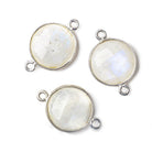 15mm Silver .925 Corrugated Bezel Rainbow Moonstone Coin 2 ring Connector 1 pc - The Bead Traders