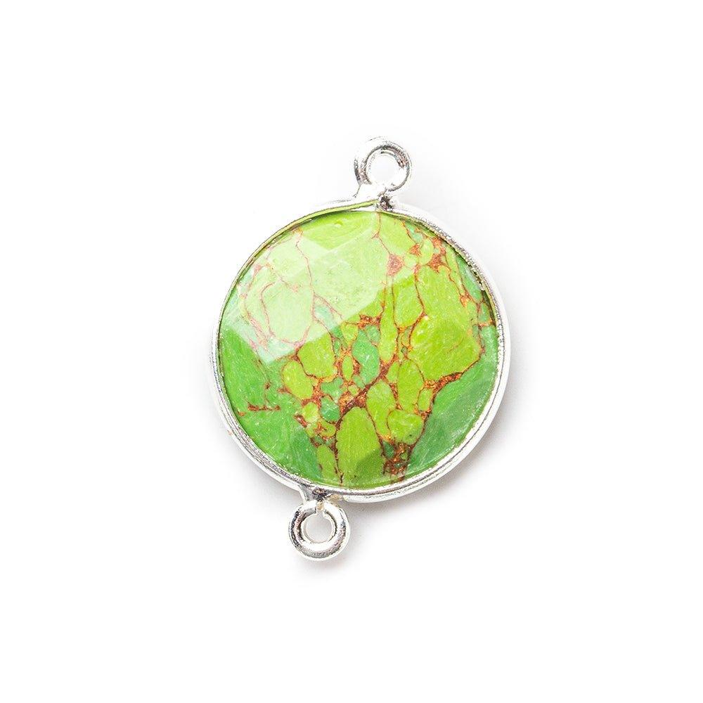 15mm Silver Bezel Green Turquoise Faceted Coin Focal Bead (Lab Created) 1 piece - The Bead Traders