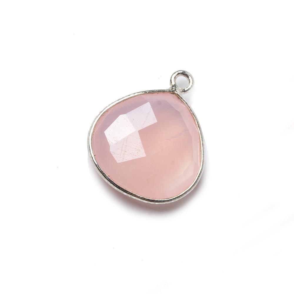 15mm Silver Bezel Petal Pink Chalcedony Heart Focal Pendant 1 piece - The Bead Traders