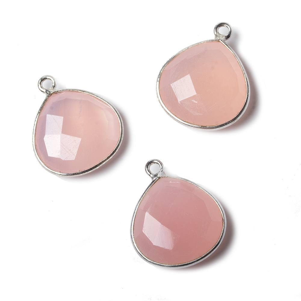 15mm Silver Bezel Petal Pink Chalcedony Heart Focal Pendant 1 piece - The Bead Traders