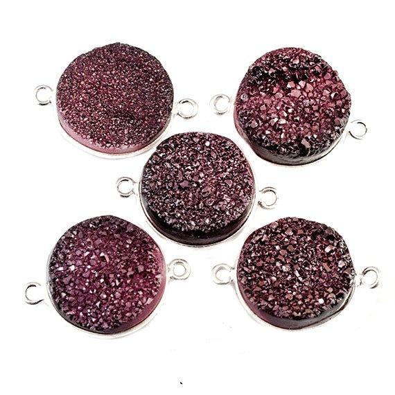 15mm Silver Bezeled Berry Purple Drusy Coin Connector Focal Bead 1 bead - The Bead Traders