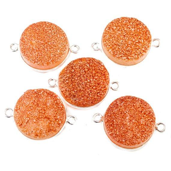 15mm Silver Bezeled Caramel Brown Drusy Coin Connector Focal Bead 1 bead - The Bead Traders