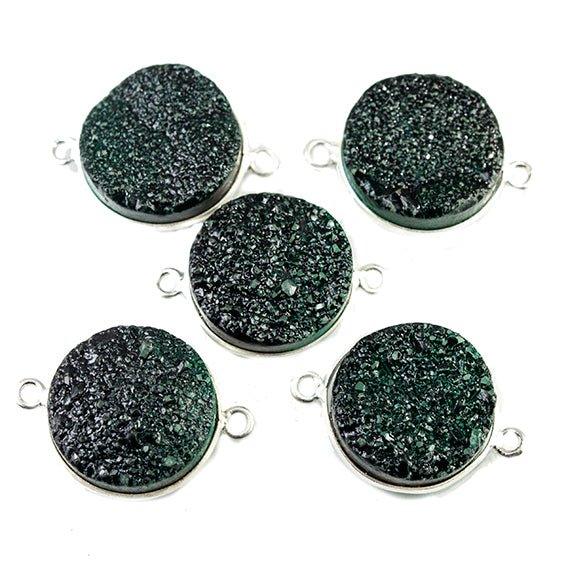 15mm Silver Bezeled Green Drusy Coin Connector Focal Bead 1 bead - The Bead Traders