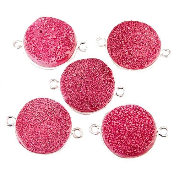 15mm Silver Bezeled Pink Drusy Coin Connector Focal Bead 1 bead - The Bead Traders