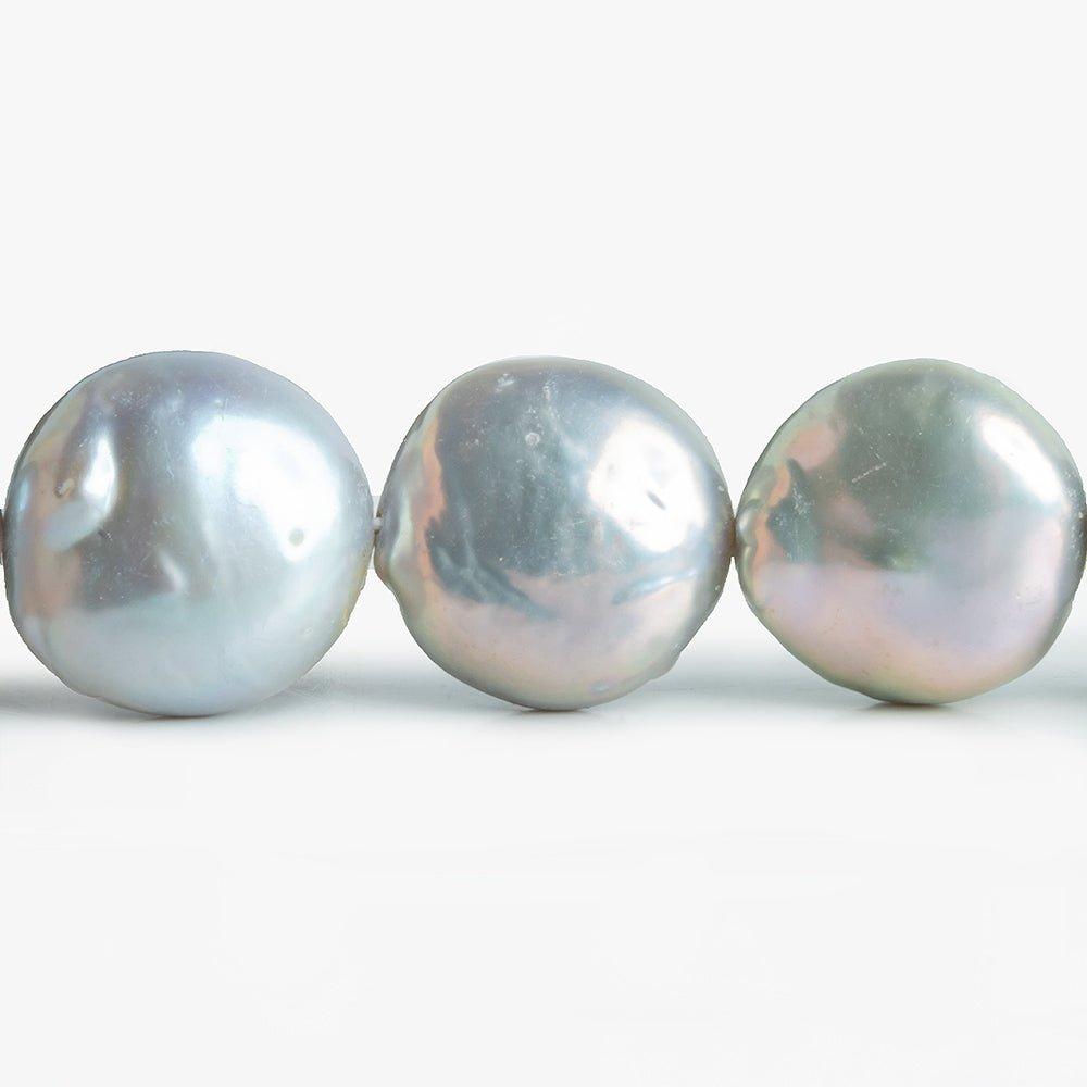 15mm Silver Coin Freshwater Pearls 16 inch 25 pieces - The Bead Traders