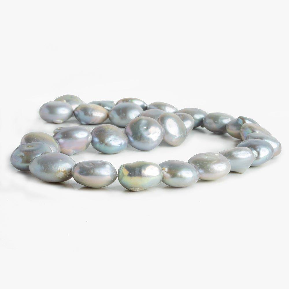 15mm Silver Coin Freshwater Pearls 16 inch 25 pieces - The Bead Traders