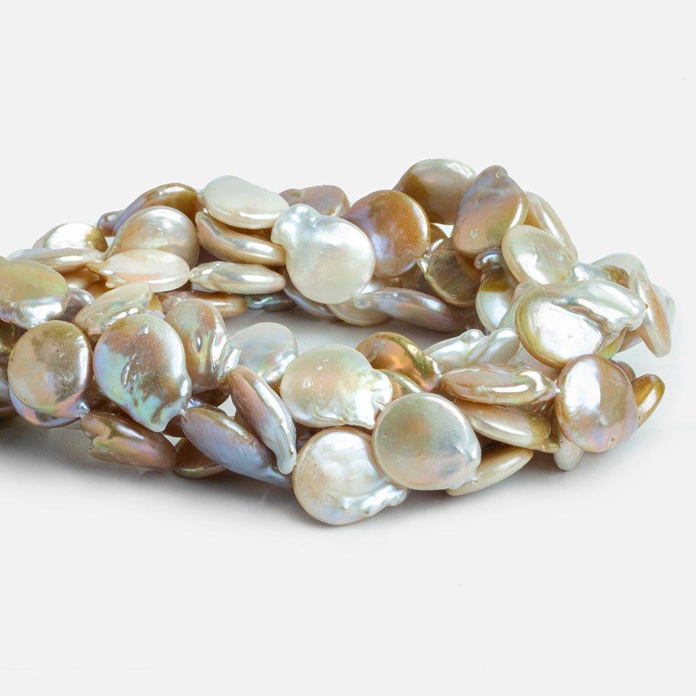 15mm Toasted Peach Freshwater Coin Pearls 15 inch 19 pieces - The Bead Traders