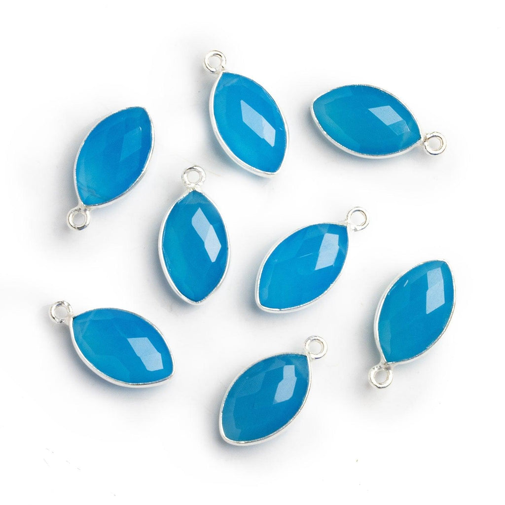 15x10mm Silver Bezeled Santorini Blue Chalcedony Marquise Pendant - The Bead Traders