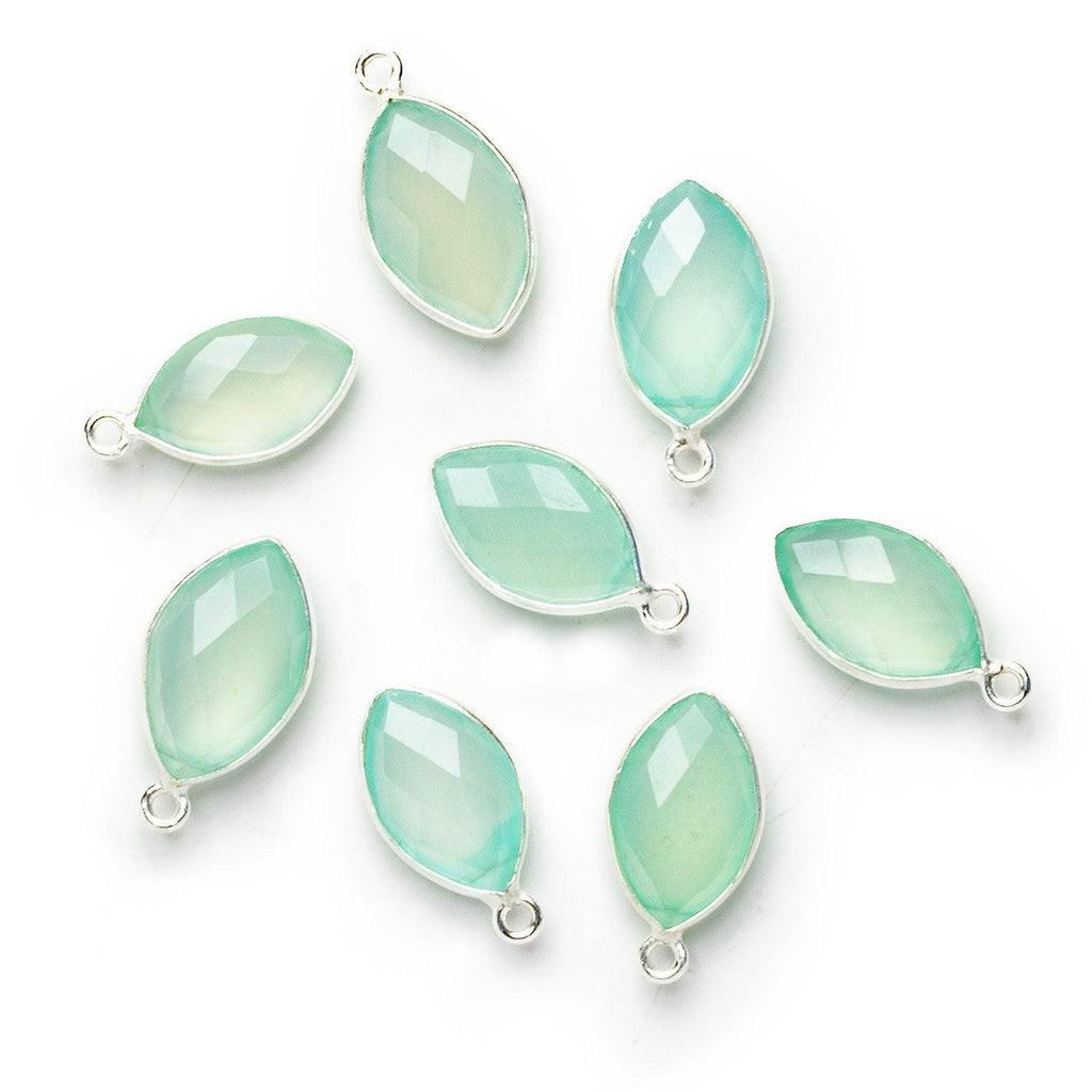 15x10mm Silver Bezeled Seafoam Blue Chalcedony Marquise Pendant - The Bead Traders