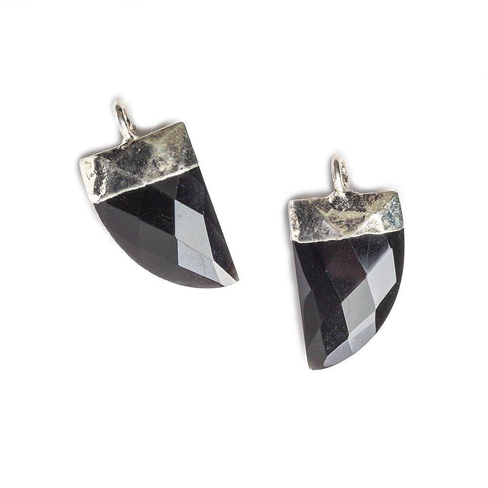 15x10mm Silver Leafed Black Chalcedony faceted horn focal Pendant 1 piece - The Bead Traders