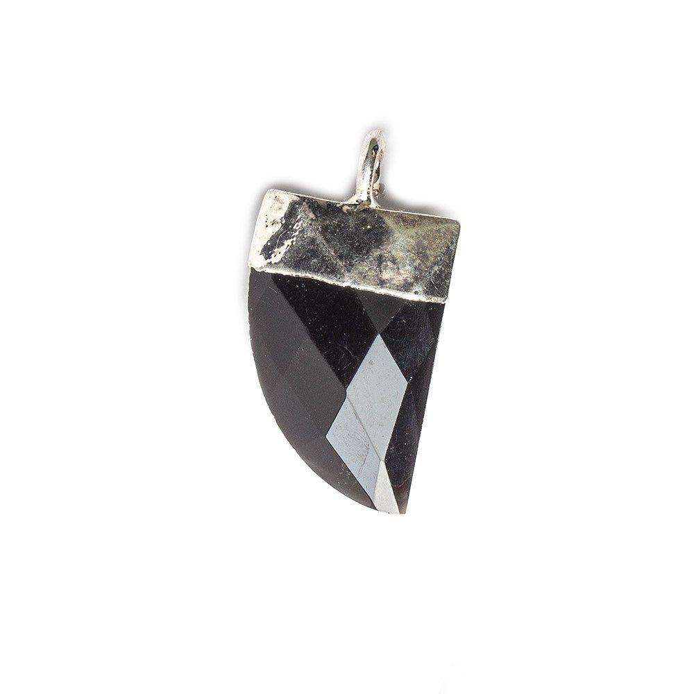 15x10mm Silver Leafed Black Chalcedony faceted horn focal Pendant 1 piece - The Bead Traders