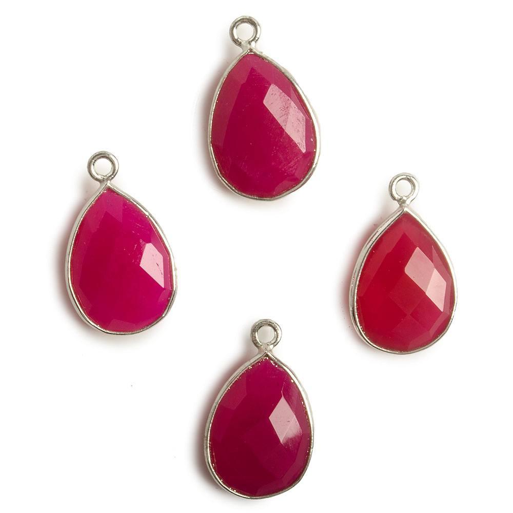 15x11mm Berry Pink Chalcedony Pear .925 Silver Bezel Pendant 1 ring charm, 1 piece - The Bead Traders
