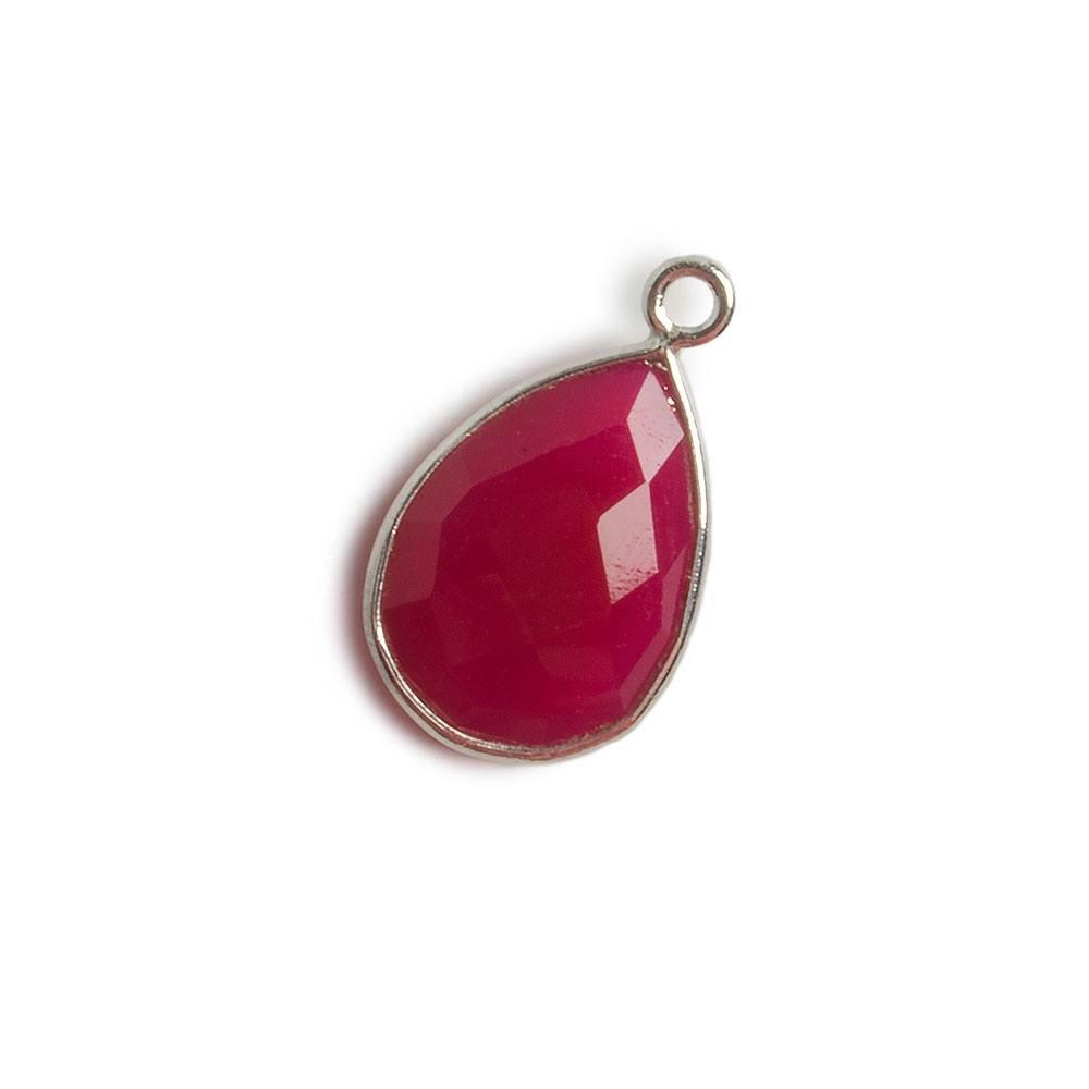 15x11mm Berry Pink Chalcedony Pear .925 Silver Bezel Pendant 1 ring charm, 1 piece - The Bead Traders