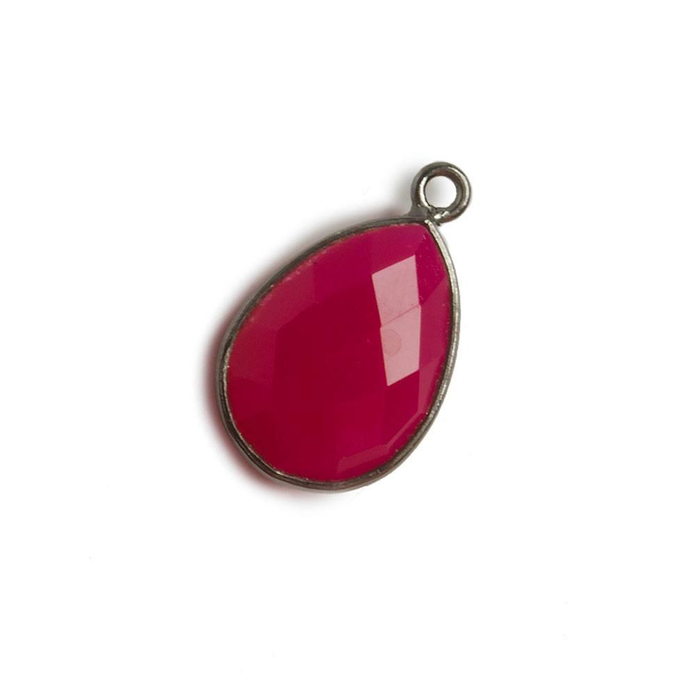 15x11mm Black Gold Bezel Berry Pink Chalcedony Pear Pendant 1 piece - The Bead Traders