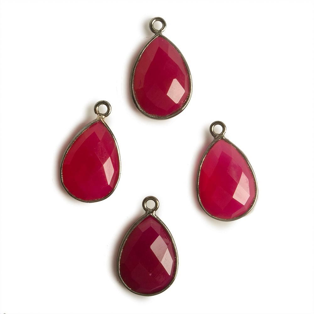 15x11mm Black Gold Bezel Berry Pink Chalcedony Pear Pendant 1 piece - The Bead Traders