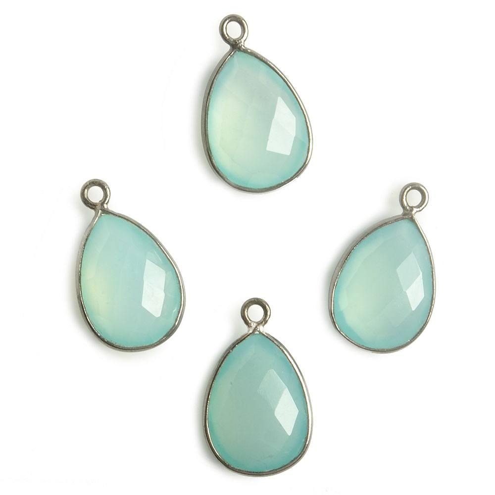 15x11mm Black Gold Bezel Sea Blue Chalcedony Pear Pendant 1 piece - The Bead Traders