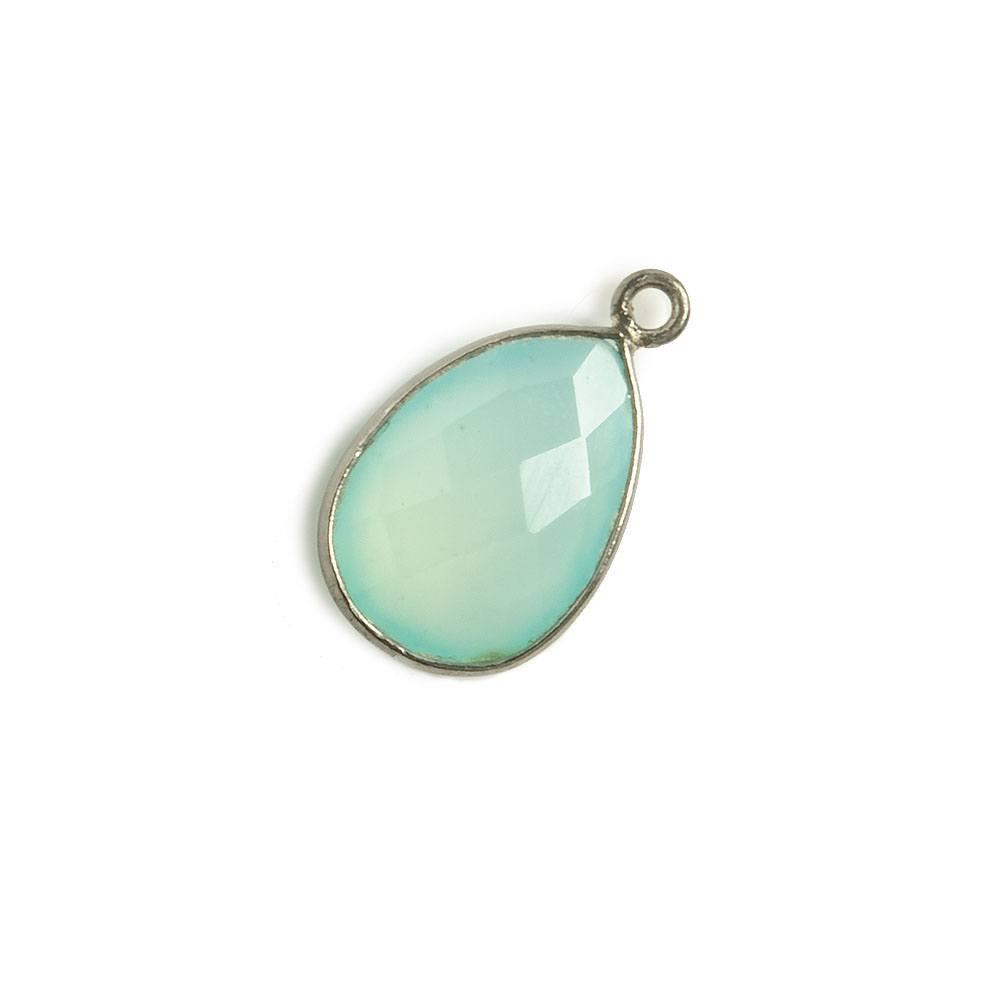 15x11mm Black Gold Bezel Sea Blue Chalcedony Pear Pendant 1 piece - The Bead Traders