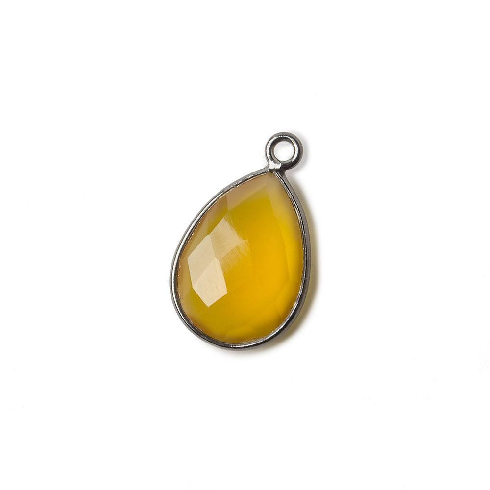 15x11mm Black Gold plated Silver Butterscotch Yellow Chalcedony faceted pear Pendant 1 piece - The Bead Traders