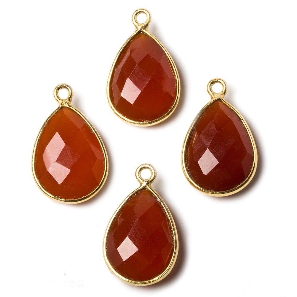 15x11mm Carnelian Pear Vermeil Bezel Pendant 1 ring charm, 1 piece - The Bead Traders