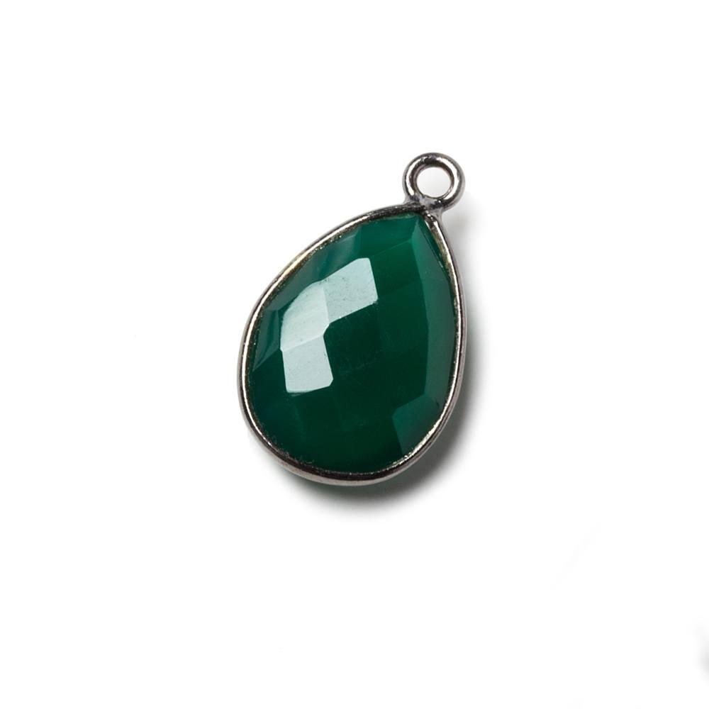 15x11mm Green Chalcedony Pear Oxidized Silver Bezel Pendant charm, 1 piece - The Bead Traders