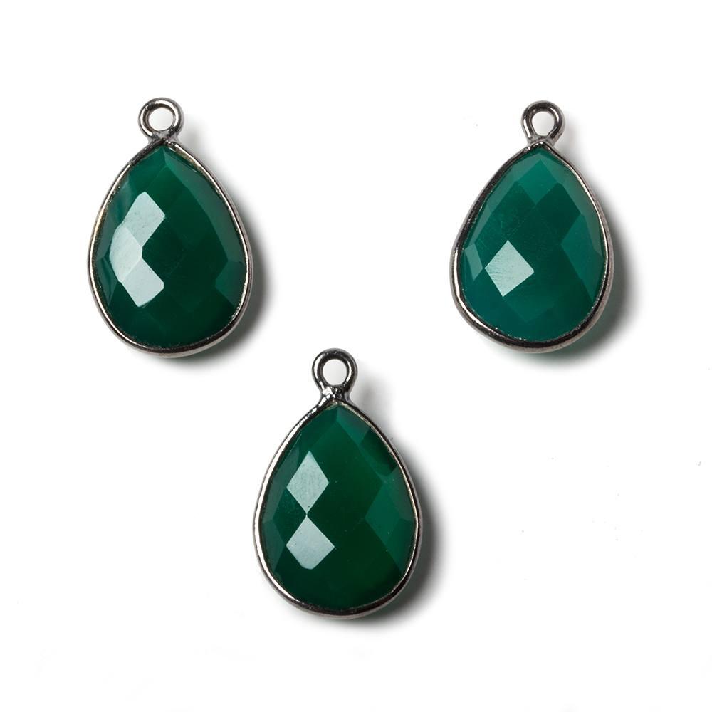 15x11mm Green Chalcedony Pear Oxidized Silver Bezel Pendant charm, 1 piece - The Bead Traders