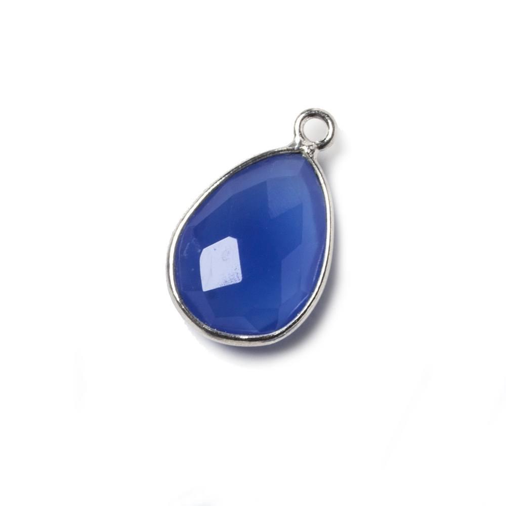 15x11mm Santorini Blue Chalcedony Pear .925 Silver Bezel Pendant 1 ring charm, 1 piece - The Bead Traders