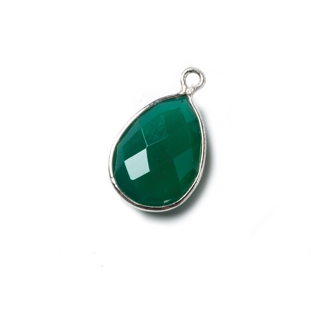 15x11mm Silver Bezel Green Onyx Pear Pendant 1 piece - The Bead Traders
