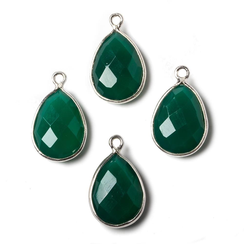 15x11mm Silver Bezel Green Onyx Pear Pendant 1 piece - The Bead Traders