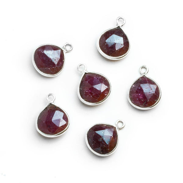 15x11mm Silver Bezeled Ruby Heart Pendant 1 Bead