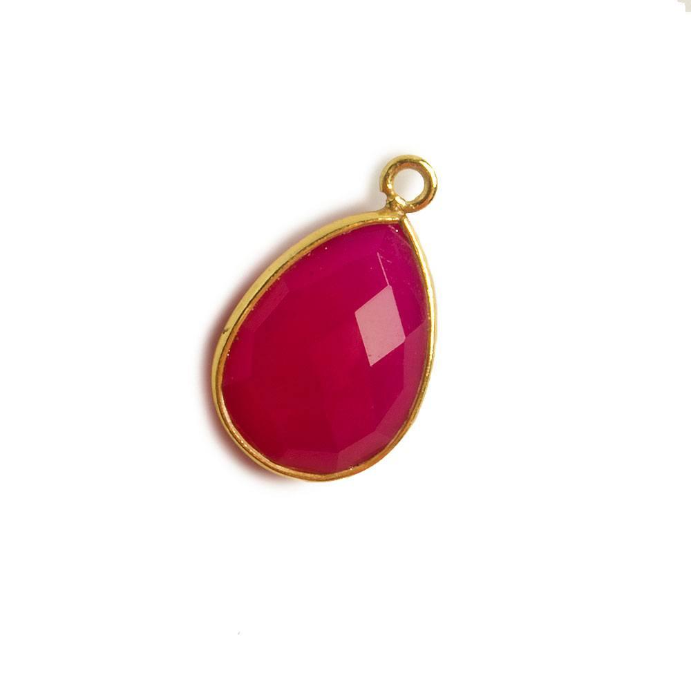 15x11mm Vermeil Bezel Berry Pink Chalcedony Pear Pendant 1 piece - The Bead Traders