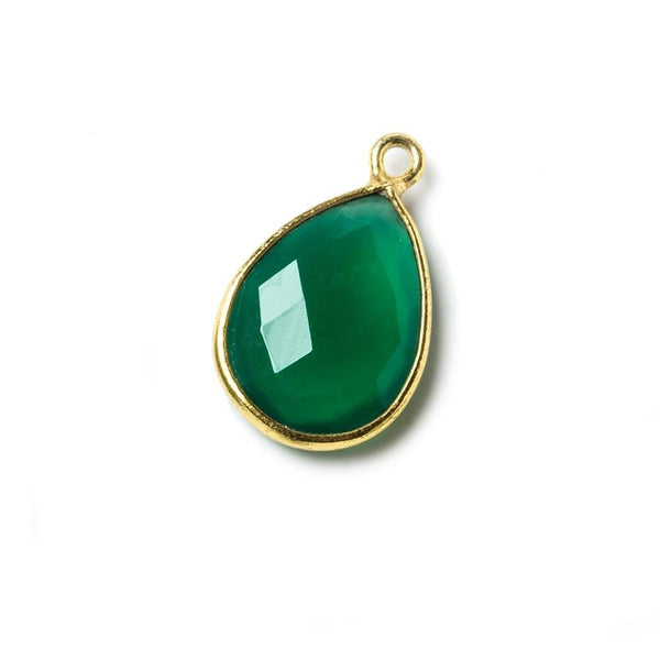 15x11mm Vermeil Bezel Green Onyx Pear Focal Pendant 1 piece