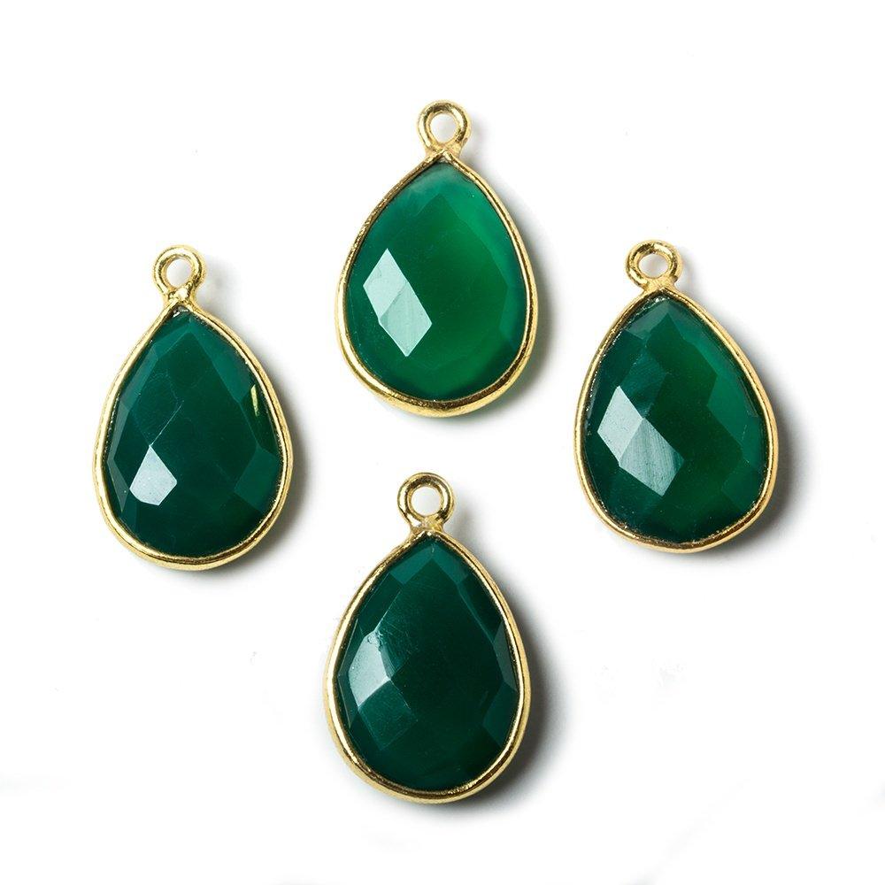 15x11mm Vermeil Bezel Green Onyx Pear Focal Pendant 1 piece - The Bead Traders
