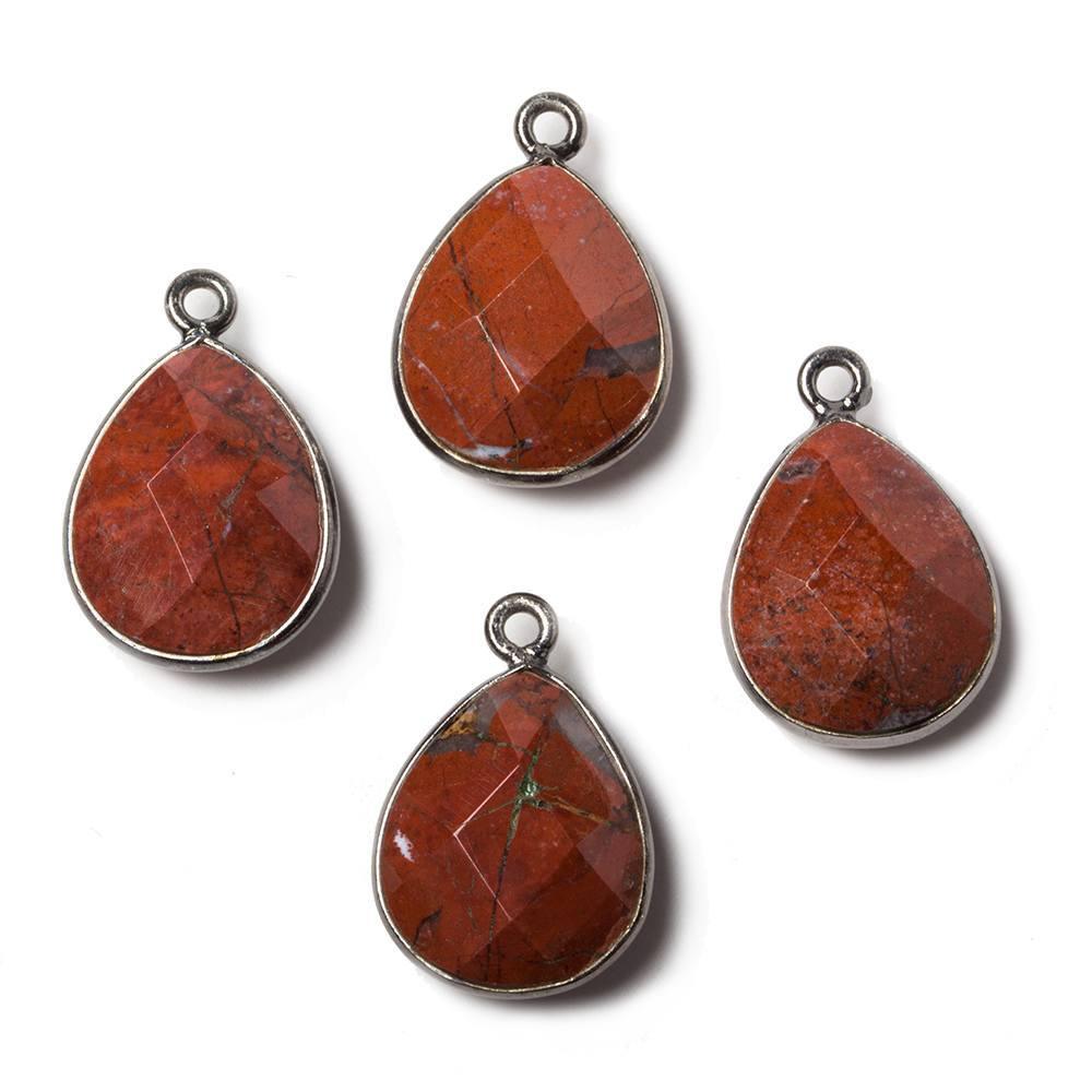 15x12mm Black Gold Bezeled Red Jasper faceted pear Pendant 1 piece - The Bead Traders