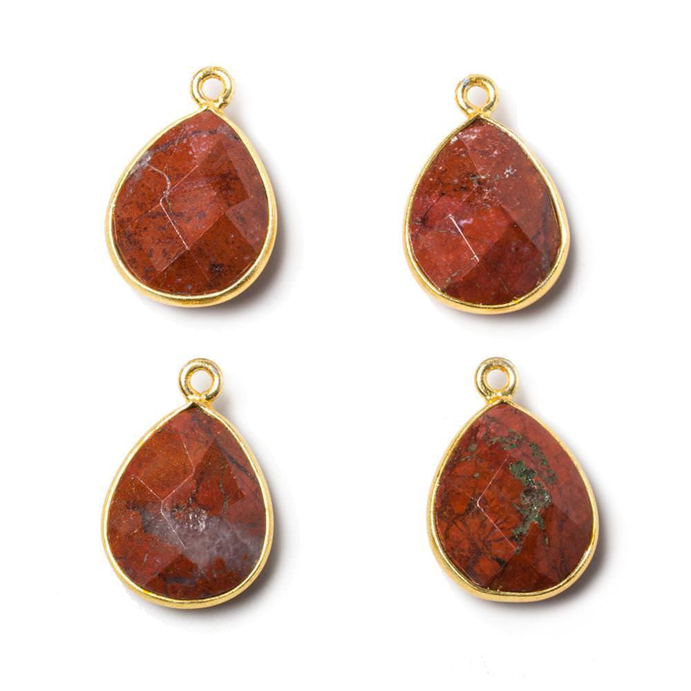 15x12mm Vermeil Bezeled Red Japer faceted pear Pendant 1 piece - The Bead Traders
