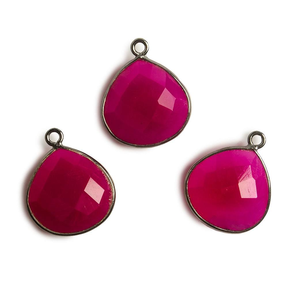 15x15mm Black Gold Bezel Hot Pink Chalcedony Heart Pendant 1 ring charm, 1 piece - The Bead Traders