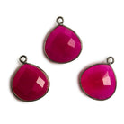 15x15mm Black Gold Bezel Hot Pink Chalcedony Heart Pendant 1 ring charm, 1 piece - The Bead Traders