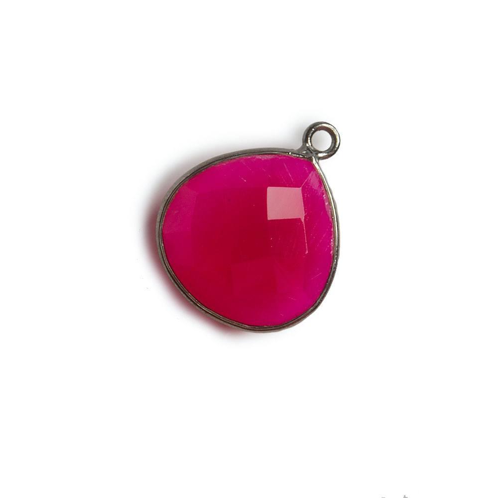 15x15mm Black Gold Bezel Hot Pink Chalcedony Heart Pendant 1 ring charm, 1 piece - The Bead Traders