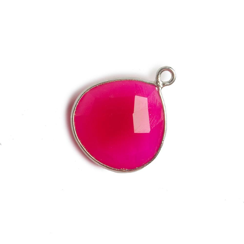 15x15mm Hot Pink Chalcedony Heart .925 Silver Bezel Pendant 1 ring charm, 1 piece - The Bead Traders