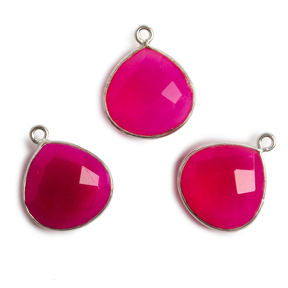 15x15mm Hot Pink Chalcedony Heart .925 Silver Bezel Pendant 1 ring charm, 1 piece - The Bead Traders