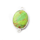 15x18mm Silver Bezel Green Turquoise Faceted Oval Connector (Lab Created) - The Bead Traders