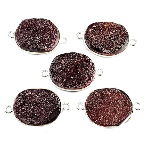 15x18mm Silver Bezeled Berry Purple Drusy Oval Connector Focal Bead 1 bead - The Bead Traders
