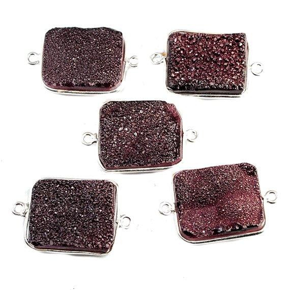 15x18mm Silver Bezeled Berry Purple Drusy Rectangle Connector Focal 1 bead - The Bead Traders