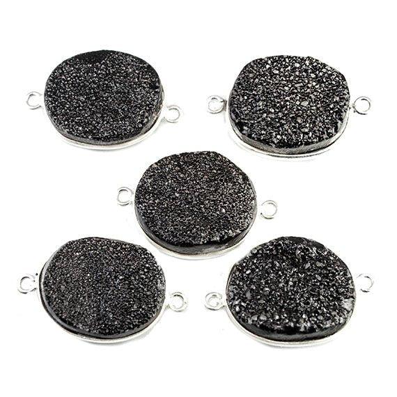 15x18mm Silver Bezeled Black Drusy Oval Connector Focal Bead 1 bead - The Bead Traders