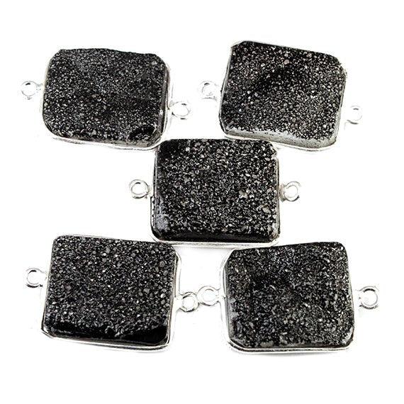 15x18mm Silver Bezeled Black Drusy Rectangle Connector Focal Bead 1 bead - The Bead Traders